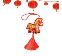 Ornement de cheval - Symbole de bon augure | Pendentif brodé - Sachet de pendentif brodé de l'année du cheval avec bénédiction « Puissiez-vous avoir de la richesse immédiatement » utilisé comme orneme