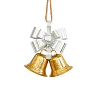 Ornement de Cloches Bowknot de Noël en Fer pour Arbre de, Silver | Boucle supérieure intégrée, forme de ruban Dimensionnel et ornement à deux cloches, décor de Noël pour balustrades