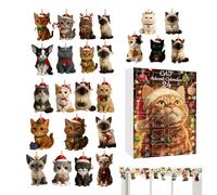 Ornement de compte à rebours de Noël | Jouet plat en acrylique plat avec chat de 24 jours - Calendriers mignons avec porte-clés jouets, pour salle de vacances Livre mur mur de livre