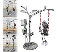 Ornement de Confession D'amour Robotique, Sculpture de Robot En Métal Fabriquée À La Main, Sculpture de Bureau Avec Balançoire, Scène Romantique, Cadeau Unique pour Les Amateurs Style Steampunk