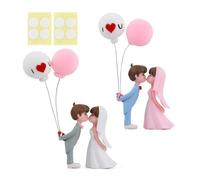 Ornement de Couple Décoration Set, 2 Paires Figurines de Couple Mignonnes avec Ruban Adhésif Invisible, PVC Écologique Decoration Voiture Interieur, Bleu Rose Gris Blanc pour Voiture Maison Mariage