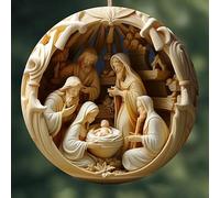 Ornement de Crèche de Noël 2023 - Rond, Naissance de Jésus, Décoration Religieuse pour Sapin, Souvenir, Cadeau pour Femmes et Hommes