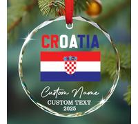 Ornement de drapeau croate personnalisé pour Noël 2025, ornement en verre personnalisé de la Croatie, ornements de mémoire de voyage croate, cadeau souvenir patriotique croate, souvenir de voyage