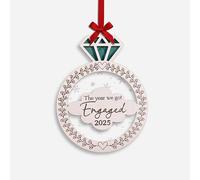 Ornement de fiançailles 2025, 2025, ornement de bague de fiançailles, décoration de bague de fiançailles, cadeau de Noël 3D en bois acrylique découpé pour les couples nouvellement fiancés