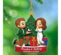 Ornement de fiançailles en acrylique cadeau pour mariage Mr & Mrs - Décoration de Noël personnalisée en forme de fiancée - Souvenir de Noël - Noms/date - Ornements de Noël nouvellement fiancés