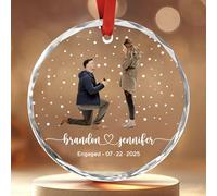 Ornement de fiançailles personnalisé 2025 - Photo, noms et date personnalisés, décoration de Noël de fiançailles pour couple, cadeau souvenir de vacances pour fiancé et fiancée