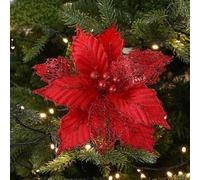 Ornement de fleurs de Noël artificielles en tissu pour feuille avec couronne de 24 cm de diamètre - Décoration de vacances pour arbre, guirlande de mariage, fêtes florales (pour champagne/doré/argent