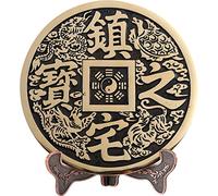 Ornement de Fortune 6 "Feng Shui Gold Money Fortune Coins Home Decor Wealth Blessing Gift Pure Copper Taiji Gossip/Bagua Copper Money with Base Ornements Fortune Pendulum