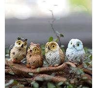 SparY Ornement de Jardin Hibou Miniature, 4 Pcs Hibou Résine Figurine Artisanat, Hibou de Jardin Pots Fée Jardin Vase Décor, Maison Jardin Extérieur Maison de Poupée Décoration