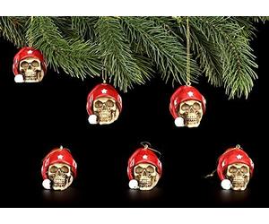 Ornement de l'arbre de Noël - Têtes de Mort avec Chapeau de Noël - Ensemble de 6