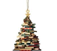 Ornement de livre, ornement d'arbre de livre de Noël, Pendentif bibliothèque en acrylique 2D pour arbre de Noël, Pendentif à breloque pour arbre de noël et voiture, ornement empilé de livres pour déco