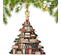 Ornement de livres de Noël plats en bois 2D, décorations de sapin de Noël, pendentif en forme d'arbre de Noël, décorations de Noël en acrylique pour décorations à suspendre au sapin de Noël