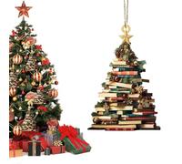 Ornement de livres de Noël plats en bois 2D, décorations de sapin de Noël, pendentif en forme d'arbre de Noël, décorations de Noël en acrylique pour décorations à suspendre au sapin de Noël