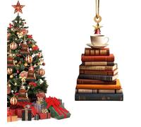 Ornement de livres de Noël plats en bois 2D, décorations de sapin de Noël, pendentif en forme d'arbre de Noël, décorations de Noël en acrylique pour décorations à suspendre au sapin de Noël