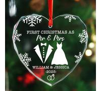 Ornement de mariage personnalisé pour les couples, premier Noël en tant que Mr & Mrs en forme de cœur, ornement en verre 2025, décorations de 1er Noël mariées, noms personnalisés Mr et Mrs Just