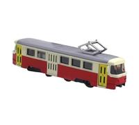 Ornement de modèle de tramway classique 1/90 avec 2 cadeaux d'anniversaire décoratifs décoration avec lumière et musique de soutien de véhicules, rouge