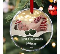 Ornement de Noël 2025 Personnalisé avec Photo - en Verre Cristal (Forme Boule ou Cœur) - Gravure Texte/Date - Cadeau Personnalisé pour Famille, Couple ou Animal de Compagnie (Ornement Personnalisé)