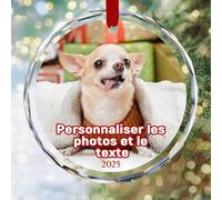 Ornement de Noël 2025 Personnalisé avec Photo - en Verre Cristal (Forme Boule ou Cœur) - Gravure Texte/Date - Cadeau Personnalisé pour Famille, Couple ou Animal de Compagnie (Cœur Photo Ornement)