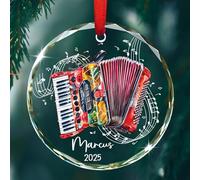 Ornement de Noël 2025 pour amateurs d'accordéon, ornement personnalisé avec nom/année, instrument de musique accordéon, ornements en verre, décorations de Noël souvenir pour les amateurs de musique