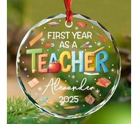 Ornement de Noël 2025 pour première année en tant qu'enseignant, décoration de sapin de Noël en verre de cristal, nom/année personnalisée, cadeaux pour les nouveaux enseignants