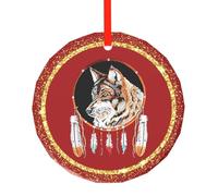 Ornement De Noël Attrape-Rêves Natif du Loup Ornements De Sapin Esthétique Ornements d'arbre De Noël Vintage Pendentifs Décoration pour Fête De Vacances Maison Home Decor 7.3CM