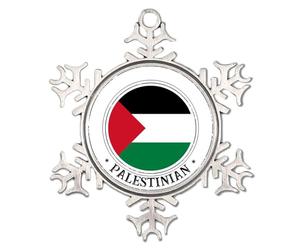 Ornement de Noël avec cadre palestinien argenté - Drapeau du monde mondial - Décoration de sapin de Noël à suspendre - Drapeaux nationaux de campagne - Pendentif rustique - Cadeau pour lui et elle