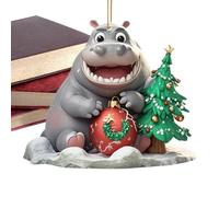 Ornement de Noël avec Hippopotame - Finition avec Impression de Couleurs Vives, Pendentif en Forme d'animal, Petite Boule à Suspendre de Collection, rétroviseur pour Voiture, Ele