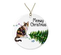 Ornement De Noël Chat Calico Tricolore Chats Drôles Ornements d'arbre De Noël Détachables Ornements De Sapin Personnalisée Pendentif en Céramique pour Maison Home Decor Fête du Nouvel 7.3CM