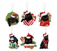 Ornement De Noël Chat Noir - Ornements D'arbre De Noël | Ornement De Noël À Suspendre | Décorations De Noël En Acrylique 6 Pièces Ornement Pour Chats Noirs | Deco