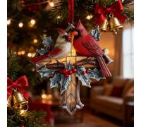 Ornement de Noël Croix Cardinale, Décoration Acrylique 2D Ornements Noël À Suspendre, Double Cardinal sur Croix Sainte - Cadeau de Condoléances Suite au Décès d'un Être Cher(1pc)