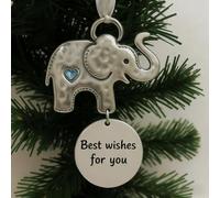 Ornement de Noël d'amitié d'éléphant, Ornement de fraternité d'éléphant sincère en métal, Souvenir de Vacances réconfortant avec des Mots Inspirants, à Suspendre au Sapin de Noël (A1)