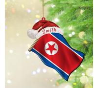 Ornement de Noël de la Corée du Nord - Drapeau patriotique pour sapin de Noël - Souvenir - Boule de Noël internationale en acrylique pour les vacances festives - Décoration d'intérieur