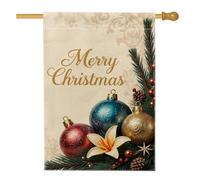 Ornement de Noël Drapeau de maison, branche de pin festif de Noël rouge lys double face en toile de jute décorative pour extérieur, pelouse, cour, patio, entrée 71,1 x 101,6 cm