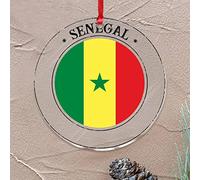 Ornement de Noël du Sénégal - Drapeau de l'État de voyage - Décoration de sapin de Noël ronde en acrylique à suspendre pour décoration d'intérieur