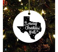 Ornement de Noël en céramique en forme de silhouette d'État Cadeau de vacances Merry Christmas Y'all US State Texas Ornement élégant de Noël à suspendre 7,6 cm