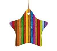 Ornement de Noël en céramique mignon étoile ou cœur décoration à suspendre arbre de Noël décoration d'intérieur couleur bois imprimé