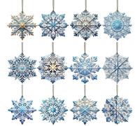 Ornement de Noël en Flocon de Neige - 24 Pièces Bleu Double Face Pendentif - Décoration de Sapin de Noël 2D - pour Salle de Classe Fête d'hiver Monde des Merveilles Anniversaire Maison Bureau