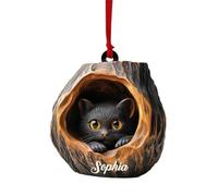 Ornement De Noël en Forme d'animal, Ornement en Acrylique 2D pour Sapin De Noël, Ornement à Suspendre,Raton Laveur Hibou écureuil hérisson Lapin (Chat)