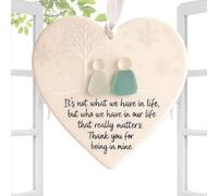 Ornement de Noël en forme de coeur - décoration de vacances en céramique peinte à la main, souvenir d'amitié pour femmes, filles, adultes, adolescents | Crochet d'arbre festif pour home office, bombon