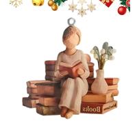 Ornement De Noël En Forme De Livre | Pendentif 2D D'une Fille En Train De Lire,Ornements De Noël Pour La Lecture De Livre,Pour Amitié Famille Filles Femmes Amis Maison Bibliothèque Étagère À Livres