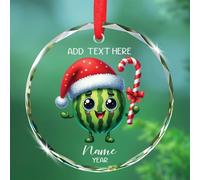 Ornement de Noël en verre de pastèque personnalisé, décoration souvenir d'amant de fruits 2025, texte et nom personnalisés en verre de chapeau de Père Noël en forme de pastèque, décoration suspendue
