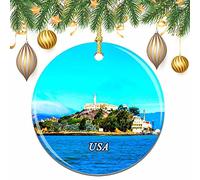 Ornement De Noël États-Unis Amérique Île D'Alcatraz San Francisco Ornements d'arbre De Noël Esthétique Ornements De Sapin Embellissement Pendentifs Décoration pour Fête du Nouvel Maison 7.3CM