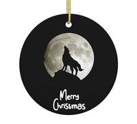 Ornement De Noël Loup Hurlant À La Lune Ornements De Sapin Détachables Ornements d'arbre De Noël Personnalisée Pendentif en Céramique pour Maison Fête du Nouvel Home Decor 7.3CM