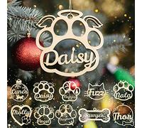 Ornement de Noël Personnalisé en Bois avec Patte de Chat et Chien, Ornements de Noël Commémoratifs Personnalisés pour Animaux de Compagnie avec Noms, Ornements de Chien Personnalisés pour Arbre.
