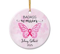 Ornement de Noël personnalisé en céramique 2025, cadeau de sensibilisation pour guerrier du cancer du sein, cadeau de Noël personnalisé en céramique