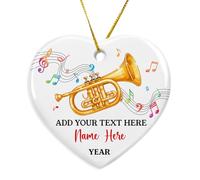 Ornement de Noël personnalisé en céramique en forme de cornet, cadeau pour instrumentiste, texte et nom personnalisés, instrument de musique souvenir 2025, décoration en céramique pour amateur de