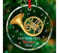 Ornement de Noël personnalisé en verre en corne française, décoration de sapin de Noël, cadeaux pour professeur de cornistes français, ornements de corniste personnalisés avec nom et année
