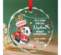 Ornement de Noël personnalisé spécial neveu panda 2025, à un neveu très spécial, cadeau souvenir panda de la part de l'oncle/unte, ornements de Noël pour neveux avec nom et année personnalisés