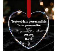 Ornement de Noël Personnalisée avec Photos Boule de Noël en Cristal Personnalisées Cadeaux d'anniversaire de Fiançailles pour Famille Couples Amis (Décoration personnalisée - cœur 3)