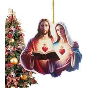 Ornement De Noël Pour Couple - Acrylique 9cm | Pendentif Crèche Jésus Avec Motif Cœur | Décoration Religieuse À Suspendre | Pour Sapin, Voiture, Maison, Église, Cadeau Spirituel De Fête Et Célébration